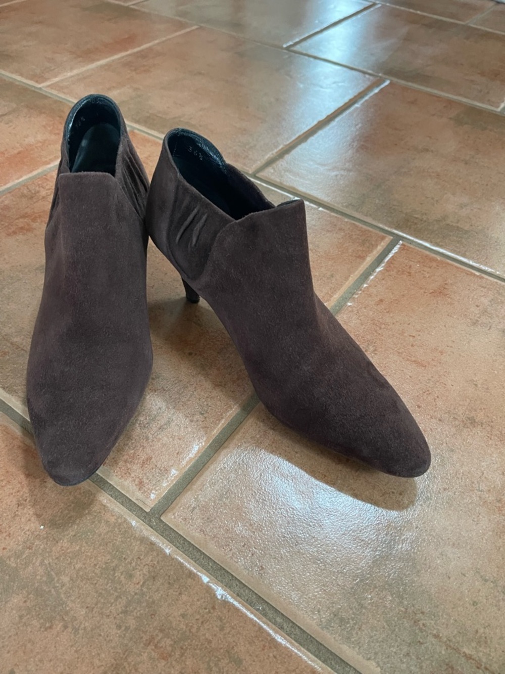 Prada Dark Brown Suede Pointed kitten heel Ankle Booties 36.5